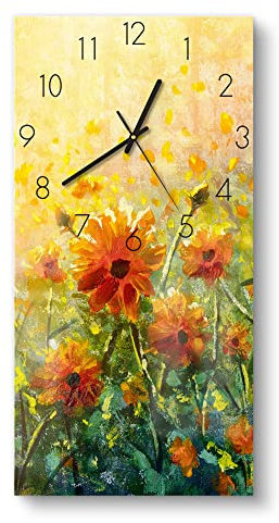 DEQORI Glasuhr | horizontal 30x60 cm | Motiv Blumenwiese im Monet-Stil | große XXL Design Uhr aus Glas | leise Wanduhr für Wohnzimmer & Küche | Moderne Hingucker Uhr für die Wand