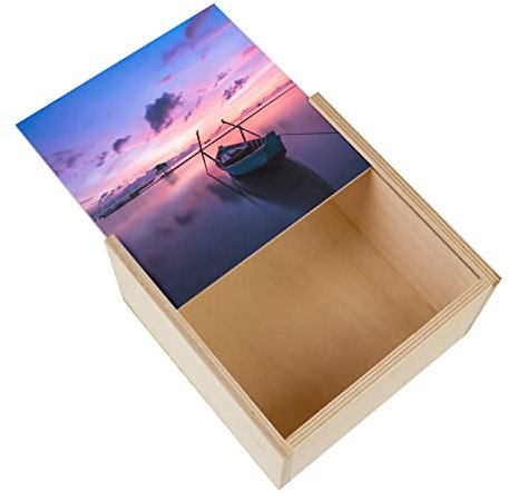 Fabulous Kiste aus Holz – Landschaft Sonnenaufgang auf dem Meer Asien/Wolke/Boot (11 x 11 x 3,5 cm)