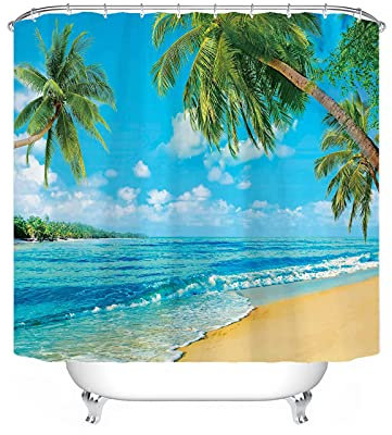 WSSLJK Rideau de douche en textile - 120 x 200 cm - 180 x 200 cm - 180 x 180 cm - Motif plage - Imperméable - Décorez votre salle de bain (120 x 200 cm, 1)