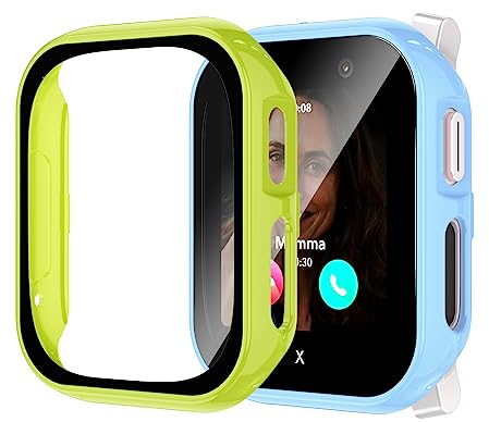 [2Stück] Kamita Schutzhülle für Xplora X6 Play Kids Uhr, PC Bumper Case mit Displayschutz aus Gehärtetem Glas, Rundum Schutz Cover Stoßfest Gehäuse für Xplora X 6 Kinder Jungen Mädchen (Blau+Grün)