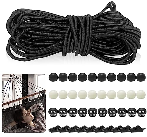 Corde Elastiche con Sfera 4mm 15m Nera,Elastici con Sfera,Corda di Espansione Elastica Corda di Gomma Telone Tenditore Fune di Tensionamento con Accessori a Sfera (4mm*15m)