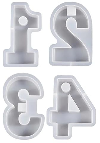 VRDREM 1-4 Zahlen Form DIY Silikon Form, 3D handgefertigte Kerzenhalter Formen Gips Harz Form, passend für Handwerk Kerzenhalter Form Dekoration Hochzeit Party (4PCS)