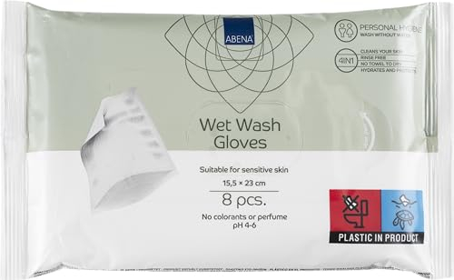 ABENA Einweg Feuchte Waschhandschuhe, 8 Stück, Weicher & Komfortabler Einmalwaschlappen, Parfümfrei, Waschlappen Feucht, Einmal Feuchtwaschhandschuhe für den Körper, sanfte Pflege
