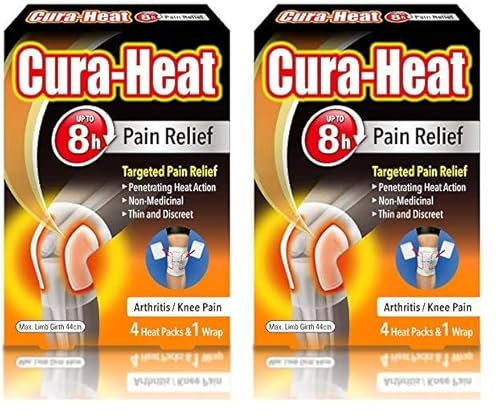 Cura-heat Arthritis Pain for Knee 4 Heat packs and 1 Wrap (Pack of 2)