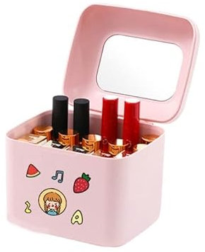 Cosmetic Display Case for Brushes Lipstick Storage Box With Lid Dressing Table Mirror Lipstick Lip Glaze Box Portable Box Storage Box With A Sticker Makeup Organizer for Vanity