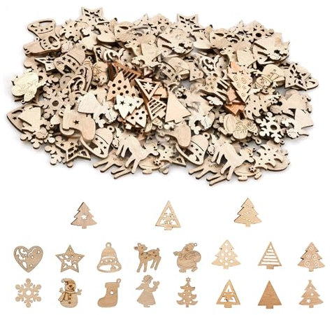 Holz Streudeko,xlwen 200 Stück Weihnachtsdeko aus Holz,Streudeko Weihnachten für DIY Basteln Handwerk Weihnachtsbaumschmuck Tischdeko,Voller Weihnachtsstimmung