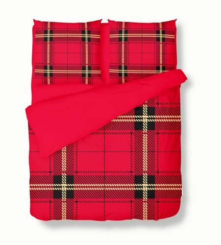 Quixora Bettwäsche-Sets, Schottisches Schottenmuster Bettwäsche 135x200cm, Schwarz Microfaser Bettbezug und Kissenbezug mit Reißverschluss 3 Teilig Sets für Erwachsene Teenager Kinder