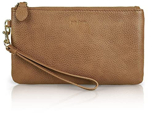 befen Leather Wrislet Clutch Bag for Women Small Cell Phone Bag Fashional Handbag With Wrislet Strap-Vintage Caramel Brown