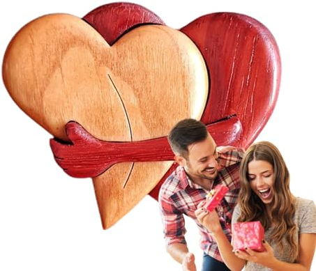 JINGAN Herz Holzkunstpuzzle | Holzherzen Hochzeit Hug Heart Ornaments Puzzle Holz | Herz Puzzle Skulpturen | Tiny Hug Tokens Besonderes Hand Hold Geschenk Für Paare Weihnachten Valentinstag