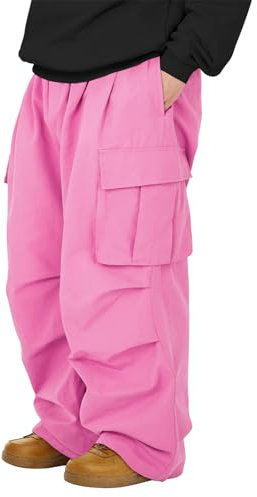 American Trends Pantaloni cargo larghi da uomo, larghi, casual, da paracadute, pantaloni da jogging, con coulisse, pantaloni hip hop con tasca, Rosa, XX-Large