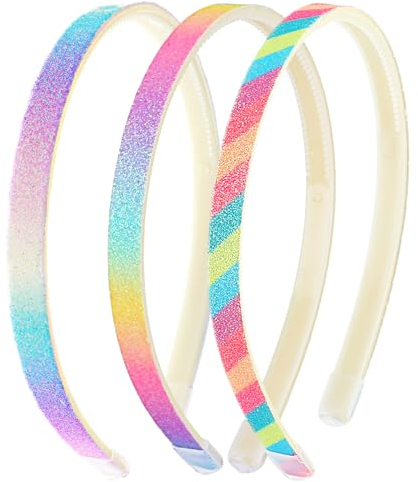 WLLHYF 3 Stück Glitzer-Stirnband, Niedliche Glitzernde Rutschfeste Stirnbänder aus Kunststoff mit Zähnen Regenbogen-Bling Süße Harte Haarbänder Haarschmuck für kleine Mädchen (Regenbogenfarben)
