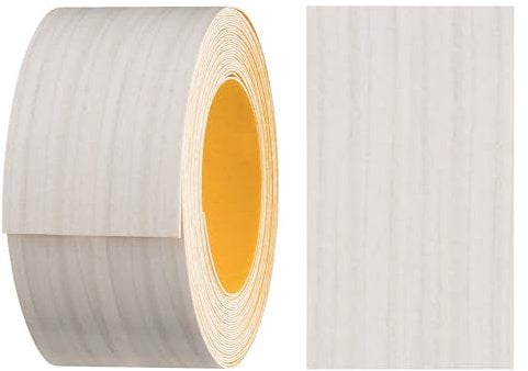 Haggiy Nastro autoadesivo in melamina per bordi, 40 mm x 5 m, tenuta sicura senza stiratura grazie alla colla acrilica, adatto all’impiallacciatura di mensole e pannelli in legno (crema effetto legno)