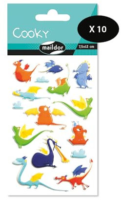 Maildor CY122Cpack - GOMMETTES 3D Cooky - LOT DE 10 planches 12x8 cm - 150 stickers - DRAGONS