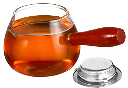 PRETYZOOM Glass Tea Cup Wood Handle and Strainer 300ml Glass Teapot Small Safety Dispenser Suitable for Home Office Tea Room Use