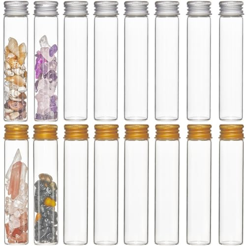 SUNNYCLUE 24 Mini Bocaux en Verre de 25 ml, Tubes à Essai, Mini Pots avec Bouchons en Aluminium Vissés, Petits Flacons Transparents, Bouteilles, Flacons D'Échantillon pour Pl