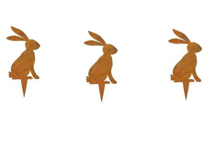 RiloStore 3 STK Hasen schwarz Deko Osterhasen Häschen Eisen Gartendeko Gesamt 12cm Osterdeko dekorieren Rostdeko Ostern Hase Metallhasen Rostdeko ps804 Shabby Chic Nostalgie