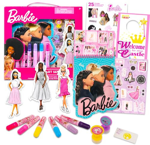 Disney Barbie-Kunst-Set für Mädchen – Bündel mit Barbie-Kunst- und Bastelbedarf mit Notizbuch, Aufklebern, Malutensilien, mehr für Mädchen, Kinder | Barbie-Kunst- und Bastelset