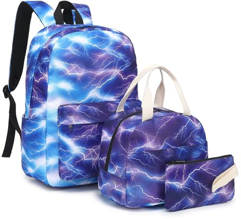 Mimfutu Schulrucksack Mädchen Rucksack Schule Kinder Schultasche Teenager Schulranzen mit Lunch Tasche Federmäppchen (Blitz)