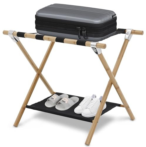 Yosamy Grand Porte Bagages Pliable, double couche avec 4 sangles, tabouret de valise pour hôtel et maison, 64x45x52cm