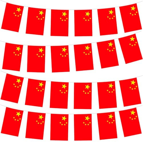 10m Guirlande de Drapeau Chine avec 30 Double Face Drapeaux Mat Polyester, Personnalisable,pour Oktoberfest Compétitions Européennes de Football,Décoratifs d'extérieur Chine