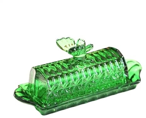 SDA287MZ Beurriers Beurrier en Verre Papillon coloré Vintage, boîte de Rangement du Beurre, Snack, Fromage, Dessert avec Couvercle, bac à légumes Boite a Beurre(C)