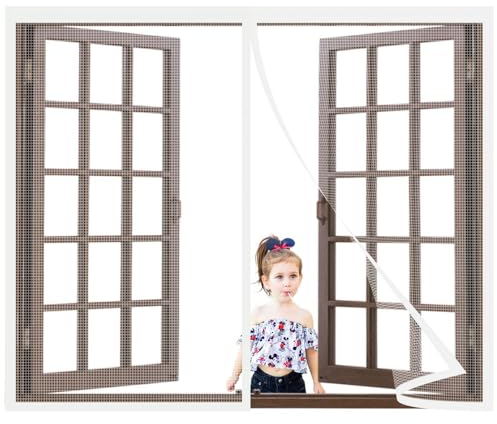 Magnet Fliegengitter Fenster Insektenschutz, 115x95cm Magnetisches Moskitonetz,Automatisches Schließen,für Balkontür und Terrassentür. Weiß