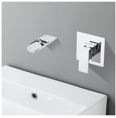 GLYYR Grifo de Lavabo Cascada Grifo Baño Mural de Pared, Grifo Lavabo Grifos Mezclador Monomando Lavabo Empotrado, Función Frío y Caliente, Construcción de Latón