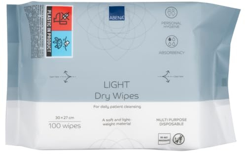 ABENA Light Dry Wipes, 1 Pack of 100 Wipes, 30 x 27cm, Absorbency Level 1, Multifunctional Cleansing, Easy & Effective Everyday Cleaning, Disposable Towels