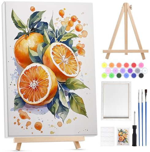 Lxmsja Peinture Numero Enfant Adulte avec Cadre, avec Chevalet en Bois, Orange Peinture par Numero Adulte, Numéro d'art avec Pinceaux, Loisirs Créatifs Activité Manuelle Adultes, 20x30cm