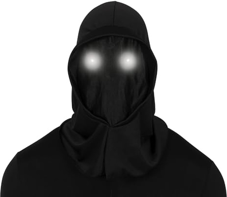 FIESTAS GUIRCA | Haube mit LEDs in den Augen (Einheitsgröße) - Maske mit Haube für Gespenster- und Halloween Kostüme - Ideales Zubehör für Partys und Feiern - Schwarz