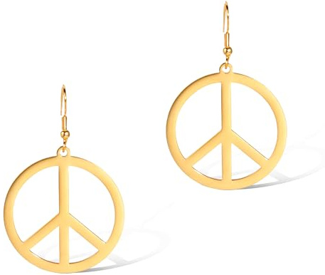 SIPURIS Hippie-Ohrringe mit Friedenszeichen, klassischer Friedenszeichen-Anhänger, Skelett, Edelstahl, Friedens- und Liebes-Amulett, Schmuck für Männer und Frauen