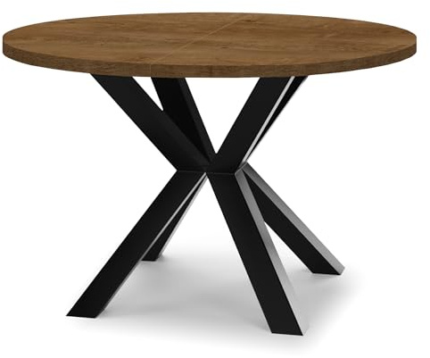 Dekori Möbel Runder Ausziehbarer Tisch für Esszimmer RAL mit Holzbeinen, Skandinavischer Stil, Durchmesser Varianten von : 90 bis 220 cm (Eiche Lefkas/Schwarz, 110/210 cm)