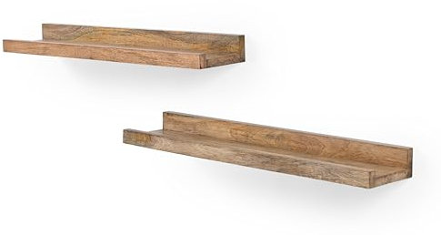 iAnanas Wandregal Holz 2er Set – Schwebende Regale für Bilderrahmen und Bücher, rustikales Design aus Naturholz mit schwarzer Metallhalterung, vielseitig einsetzbar im Wohnzimmer & Büro