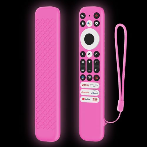LEFXMOPHY Hot Pink Cover for 2023 TCL RC813 FMB1 / RC902V FMR1 / RC923 Voice Remote, Silicone Cover for TCL Q6 Q7 QM8 S4 S3 Series Google TV Remote Control Skin Glow in Dark