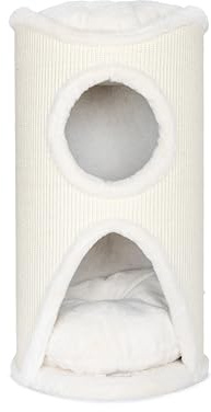 Bontoy Katzenturm Mukki Creme I mit 2 Höhlen I große Liegefläche I 75 cm höhe I Stabiler Stand I mit Sisalmatte umwickelt I Kissen herausnehmbar