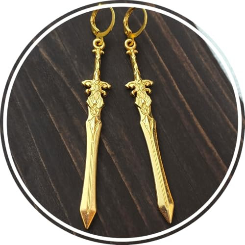 bySantana - 7cm Schwert Ohrringe, Handgefertigt Fantasie Schmuck, Coole Geschenkidee, Mittelalter Dolch Ohrhänger (Creolen, Gold)