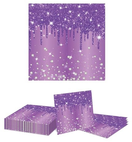 GlamRays Lot de 20 serviettes en papier violet avec diamants violets - Décoration d'anniversaire pour cocktail, mariage, anniversaire de mariage - Accessoires de fête