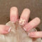 French Press on Nails, 24Pcs False Nails with 3D Bow, Square Short Stick on Nails, White Nail Tips for Women Girls Valentines Days Nails Art