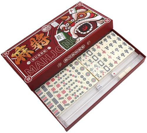 Jeu Mahjong Chinois, Jeu De Mahjong Chinois Traditionnel 144 Tuiles, Jeux De Société Mah-jong Jeu De Famille Pour Les Adultes, Jeux De Mahjong Chinois Portable Pour La Maison,L'extérieur, Les Voyages
