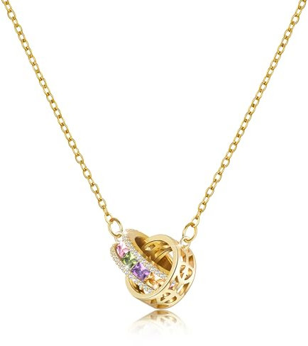 Linawe Gold Halsketten für Frauen, Edelstahlkette Damenschmuck Vergoldet, Edelstahl Kette Damen, Goldener Edelstein Kette Set, Geburtsstein Goldkette mit Anhänger, Statement Kristall Collier