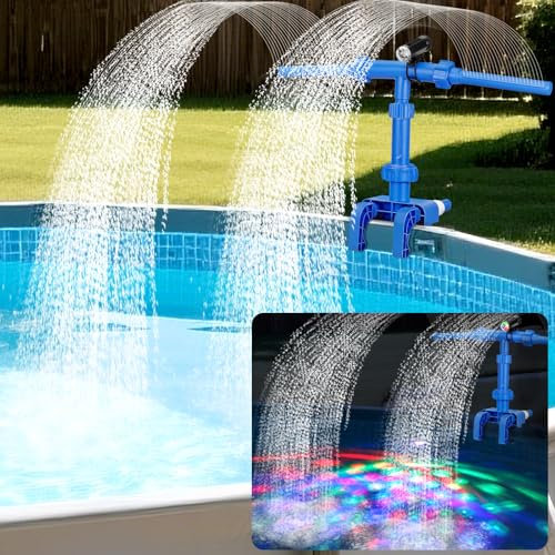 Pool Fountains for Above Ground Pools, Waterfall Sprinkler Fountain with Lights, 360°Adjustable Dual-Spray Cooler Aerator, Swimming Pool Accessories Fit 1.18in to 4.72in Top Frame