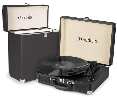 Audizio RP114BK Plattenspieler mit Lautsprecher und Plattenkoffer, Vinyl Player, Schallplattenspieler mit Adapter für 33,45,78 u/min, Record Player, AUX und RCA/Cinch, Retro Plattenspieler - Schwarz