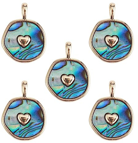 COGCHARGER 5 Stück Abalone Muschel Anhänger Rund Paua Muscheln Natürlich Für Schmuckherstellung DIY