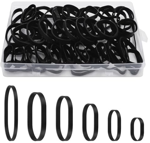 120 Pcs Heavy Duty Rubber Bands, Thick Wide Elastic Bands, 6 Sizes (2.5/3/5/6/8/12cm), Strong Stretchable Reusable Rubber Bands for Home, Office, School, Industrial Use, Camping – Black
