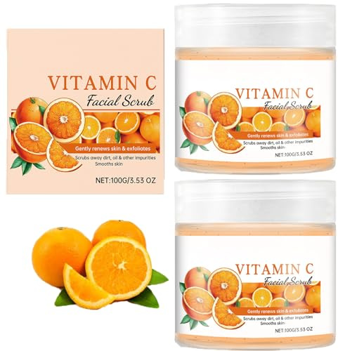 Vitamin C Face Scrub, Brightening Exfoliator, Deeply Cleansing, Improve Black Spots Blackheads, Even Skin Tone, Natural Care, Hydrating & Soothing, Repairing & Whitening, Moisturizing (2pcs)