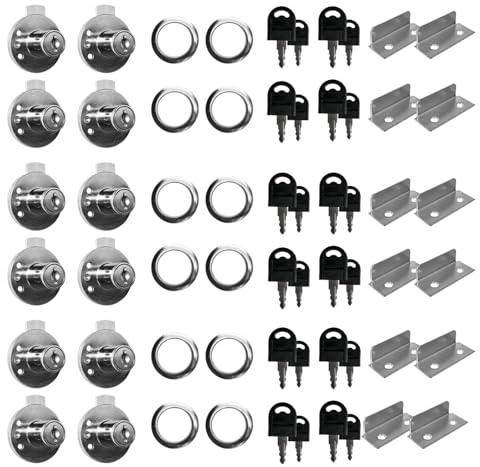 Evotrade - 12x Serratura a Cilindro in Zama e Acciaio per Ante, Cassetti e Armadietti Serratura di Sicurezza per Mobili da Ufficio e Casa Kit con 24 Chiavi a Snodo – Corpo 20 mm Ø 16,5 mm