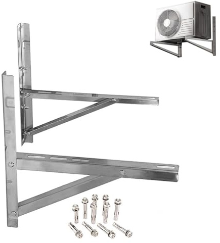 Soporte Aire Acondicionado Exterior de 2,6-8 KW, Soporte de Montaje en Pared Dividida Acero Inoxidable, Hasta 450 Kg, Kit Instalacion aire Acondicionado(55x55cm/22x22in)