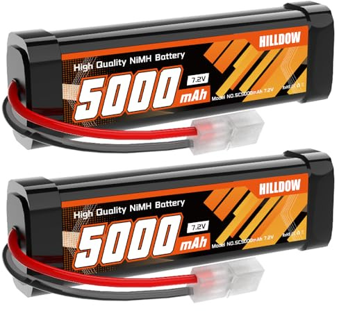 Hilldow 7,2V 5000mAh NiMH RC Akku mit Tamy-Stecker für RC Auto LKW RC Fahrzeuge(2 Packungen)