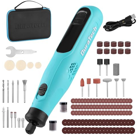 DURATECH Herramienta Rotativa Inalámbrica 3,6V | Multiherramienta Recargable de 25000RPM, 6 Velocidades y 135 Accesorios para Cortar, Tallar y Grabar
