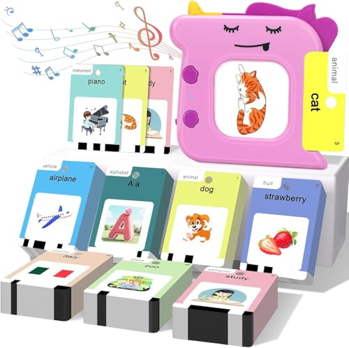 420 Words Talking Flash Cards for Toddler 3-6 Year Olds, Learning Montessori Toys with 210 Cards, Pocket Speech for Toddlers Therapy Toys, Children's Sensory Preschool Learning Educational Pink